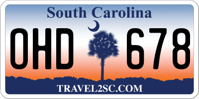 SC license plate OHD678