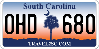 SC license plate OHD680