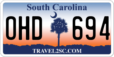 SC license plate OHD694
