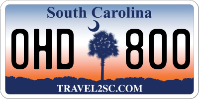 SC license plate OHD800