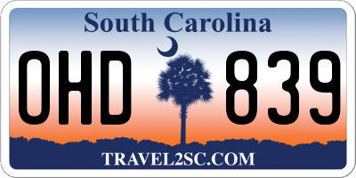 SC license plate OHD839