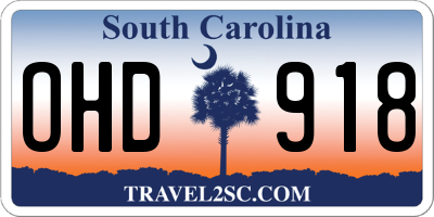 SC license plate OHD918