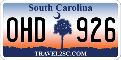 SC license plate OHD926