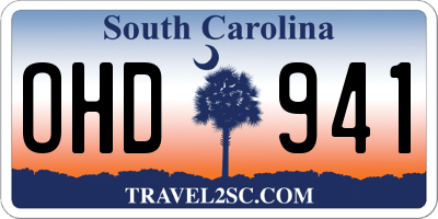 SC license plate OHD941