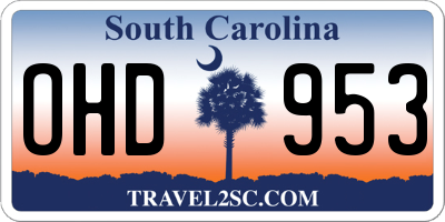 SC license plate OHD953