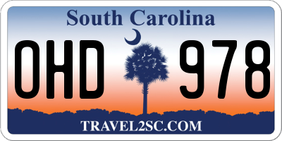 SC license plate OHD978