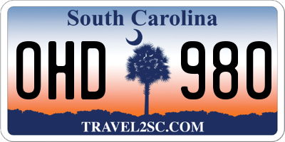 SC license plate OHD980