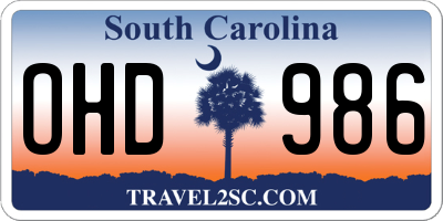 SC license plate OHD986