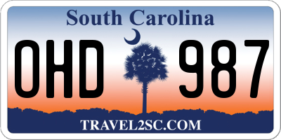 SC license plate OHD987