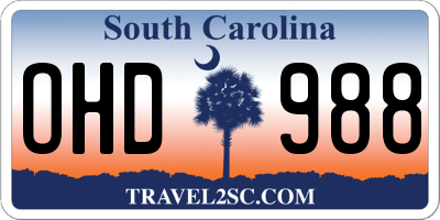 SC license plate OHD988