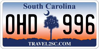 SC license plate OHD996
