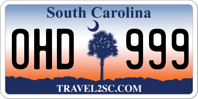 SC license plate OHD999