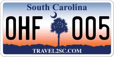 SC license plate OHF005