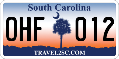 SC license plate OHF012
