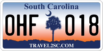 SC license plate OHF018