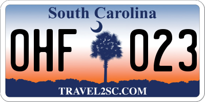 SC license plate OHF023