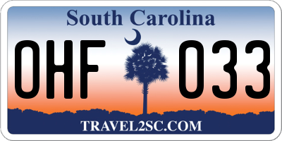 SC license plate OHF033