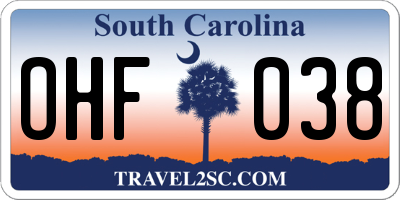 SC license plate OHF038