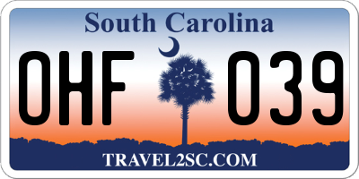 SC license plate OHF039