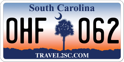 SC license plate OHF062