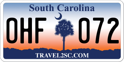 SC license plate OHF072