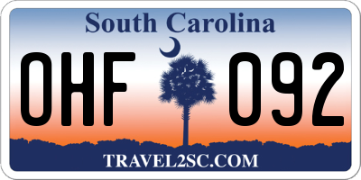 SC license plate OHF092