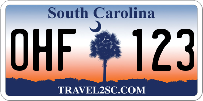 SC license plate OHF123