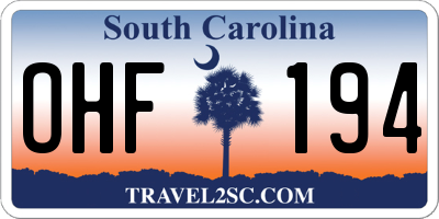 SC license plate OHF194