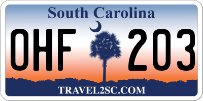 SC license plate OHF203