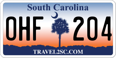SC license plate OHF204