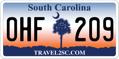 SC license plate OHF209