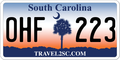SC license plate OHF223