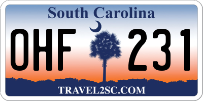 SC license plate OHF231