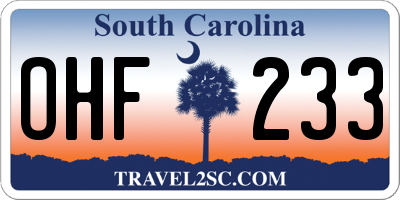 SC license plate OHF233