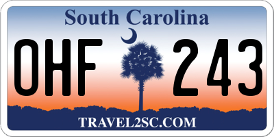 SC license plate OHF243