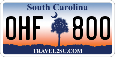 SC license plate OHF800