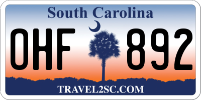 SC license plate OHF892