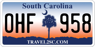 SC license plate OHF958