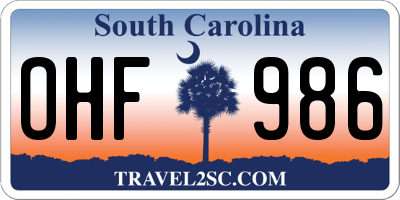 SC license plate OHF986