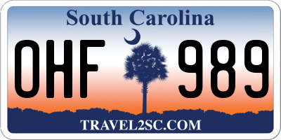 SC license plate OHF989