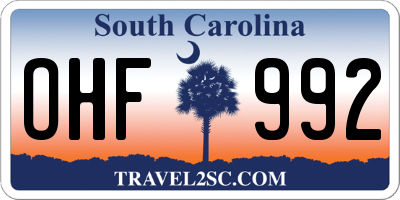 SC license plate OHF992