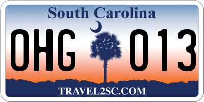 SC license plate OHG013
