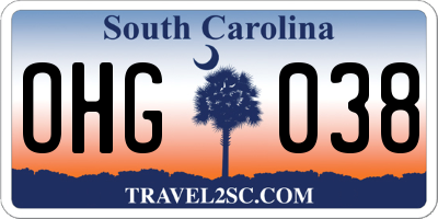 SC license plate OHG038