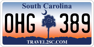 SC license plate OHG389