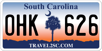 SC license plate OHK626