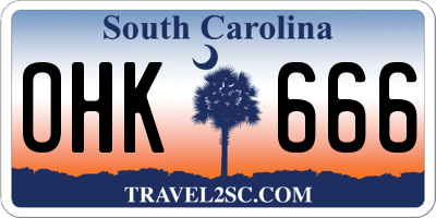 SC license plate OHK666