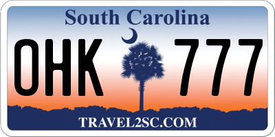 SC license plate OHK777