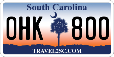 SC license plate OHK800