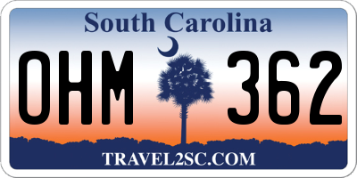 SC license plate OHM362