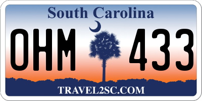 SC license plate OHM433